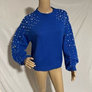 Chic Royal Blue Sweater with Pearl Accents